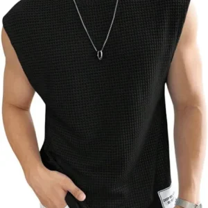 men's waffle sleeveless round neck